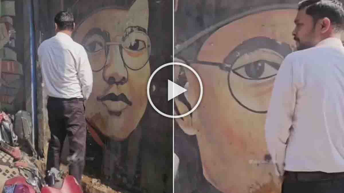 Man allegedly disrespecting Netaji Subhas Chandra Bose public portrait in Bihar viral video