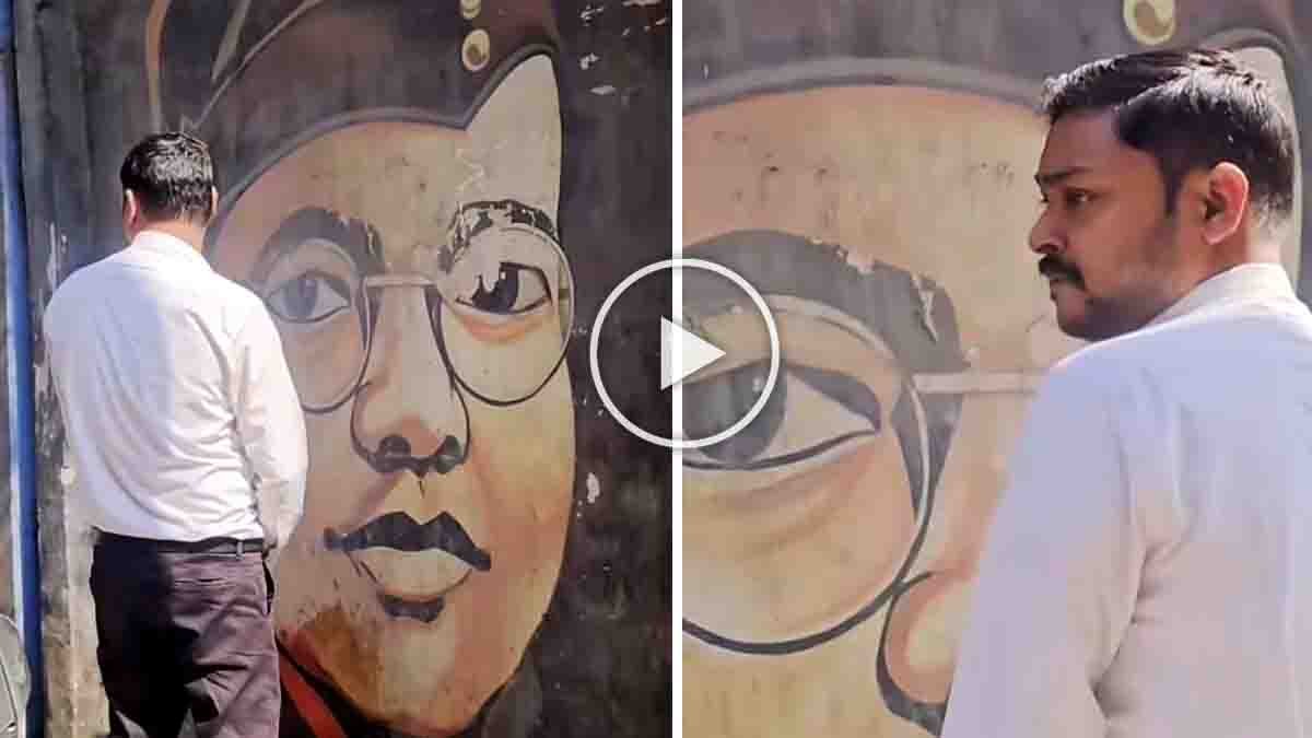 Man allegedly disrespecting Netaji Subhas Chandra Bose public portrait in Bihar viral video