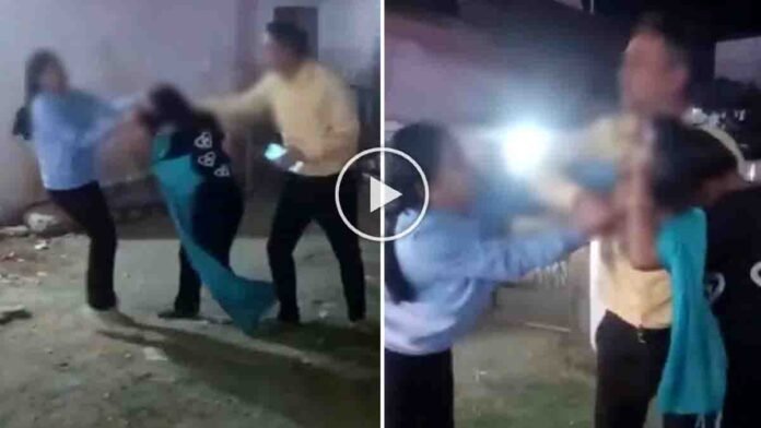 Rewa Cardiologist Viral Fight showing doctor trying to stop public clash between wife and alleged girlfriend in Madhya Pradesh