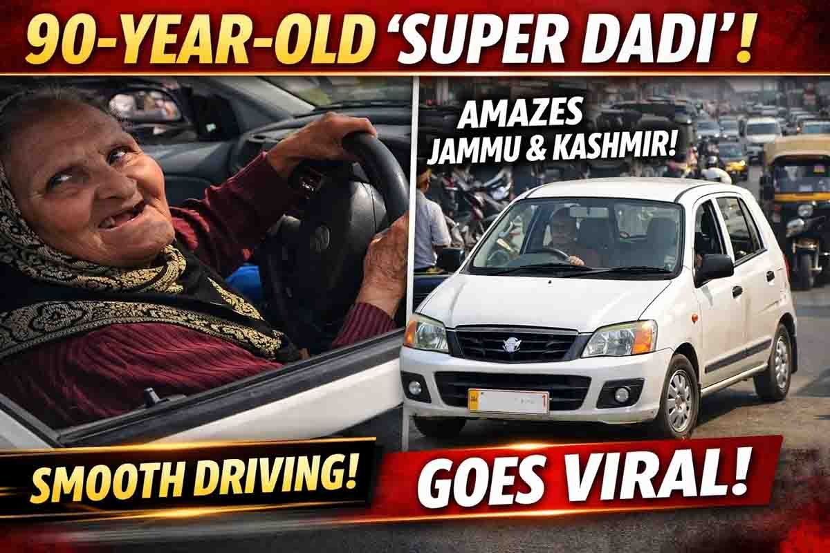 Viral Video showing a 90-year-old grandmother confidently driving a car on busy Kathua roads in Jammu and Kashmir