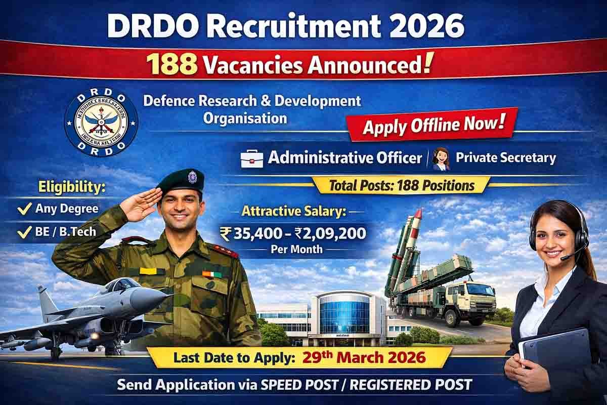DRDO Recruitment 2026 notification for 188 Administrative Officer and Private Secretary posts
