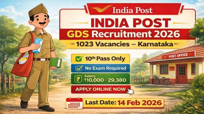 India Post GDS Recruitment 2026 in Karnataka for 1023 posts, no exam government job for 10th pass