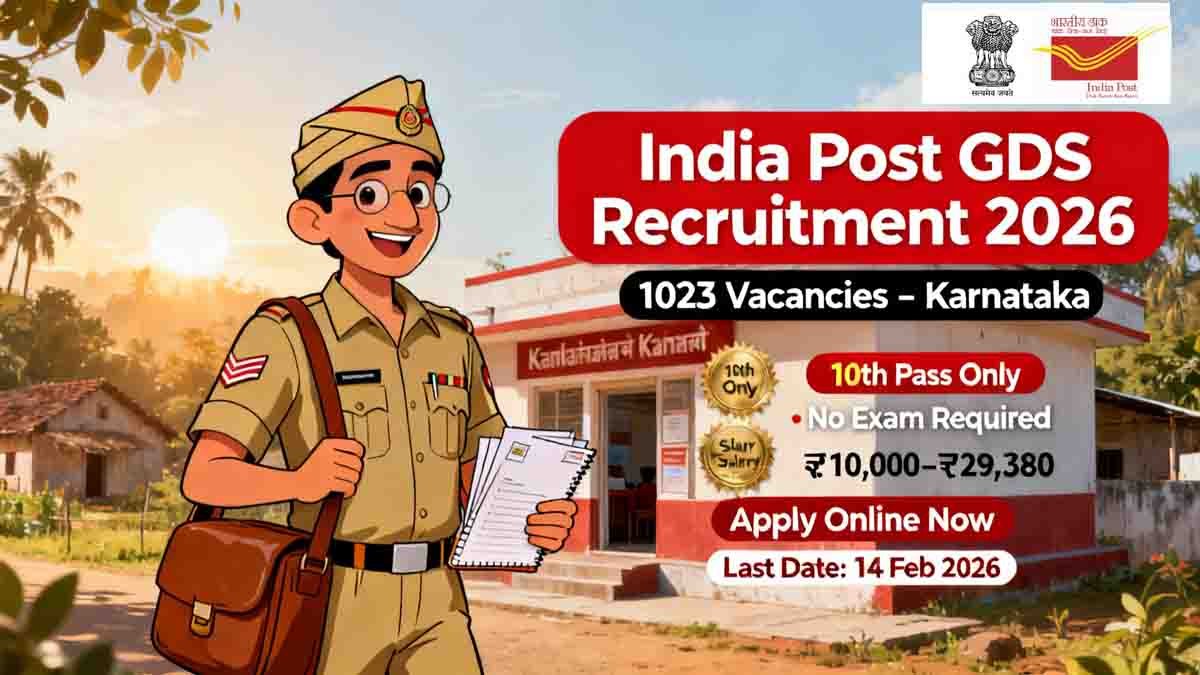 India Post GDS Recruitment 2026 in Karnataka for 1023 posts, no exam government job for 10th pass