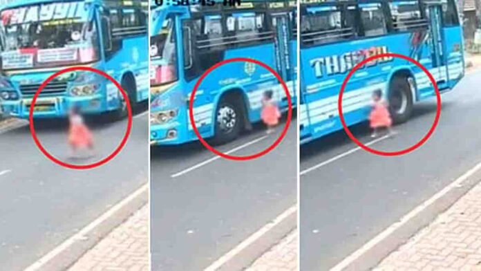 Kerala Bus Incident: A young girl miraculously survives after running in front of a speeding bus in Kozhikode.
