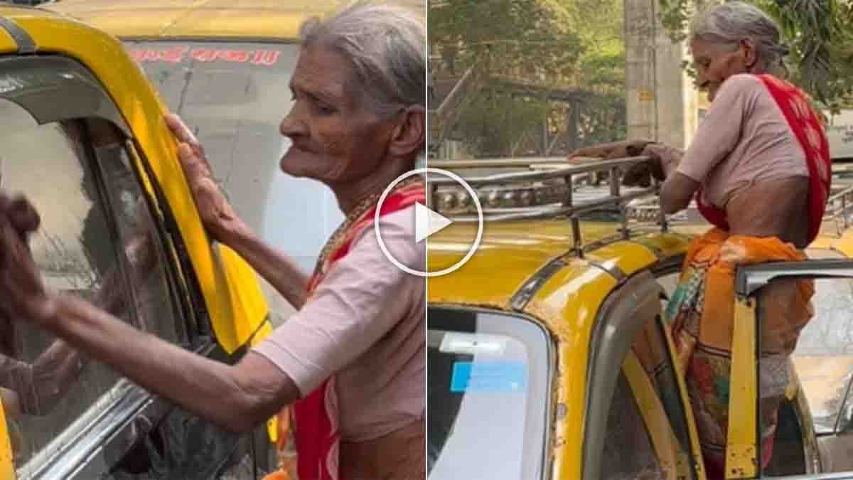 Elderly woman washing cars on Mumbai street receives cash and gifts from influencer, emotional reaction viral video