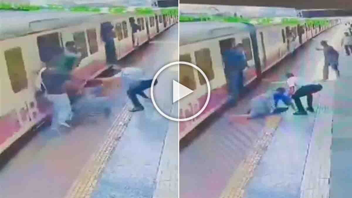Mumbai Local Train Hero ticket checker rescues elderly passenger from falling between train and platform at Kurla station