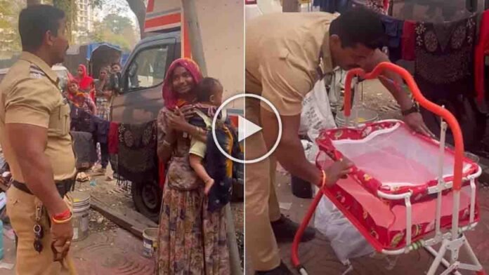 Mumbai police officer buying a cradle for a poor baby and helping a helpless mother on roadside