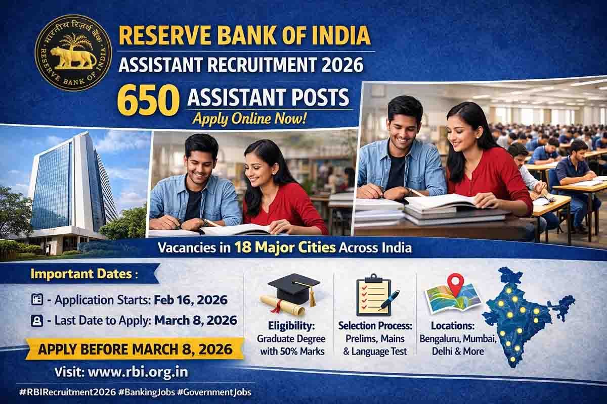 RBI Recruitment 2026 : ಬಿಗ್ ಅಪ್ಡೇಟ್! ರಿಸರ್ವ್ ಬ್ಯಾಂಕ್ನಲ್ಲಿ 650 ಅಸಿಸ್ಟೆಂಟ್ ಹುದ್ದೆಗಳಿಗೆ ಅರ್ಜಿ ಆಹ್ವಾನ - ಇಂದೇ ಅಪ್ಲೈ ಮಾಡಿ...! 1 RBI Recruitment 2026 notification for 650 Assistant posts apply online before March 8