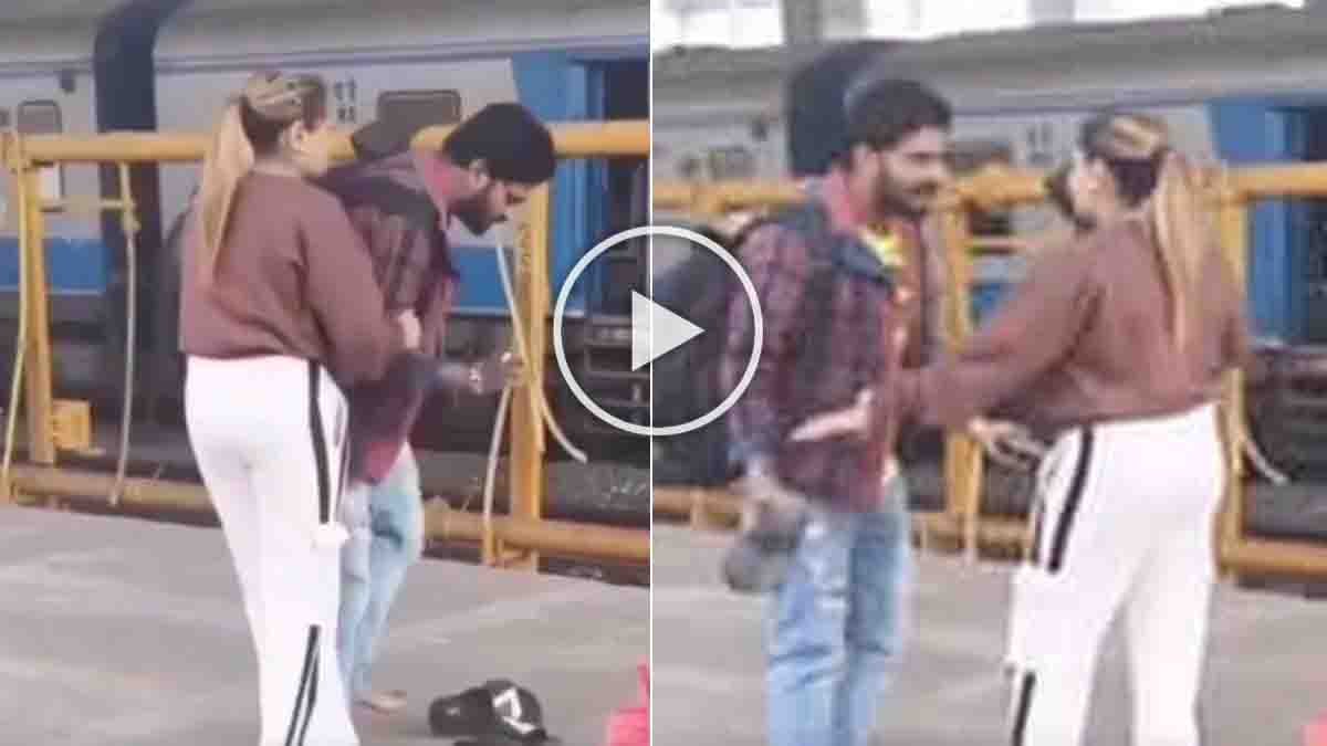 Viral video of husband and wife fighting at railway station in public
