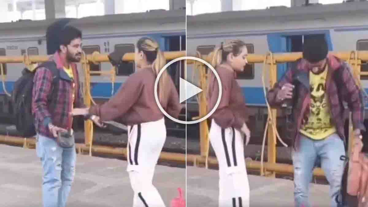 Viral video of husband and wife fighting at railway station in public