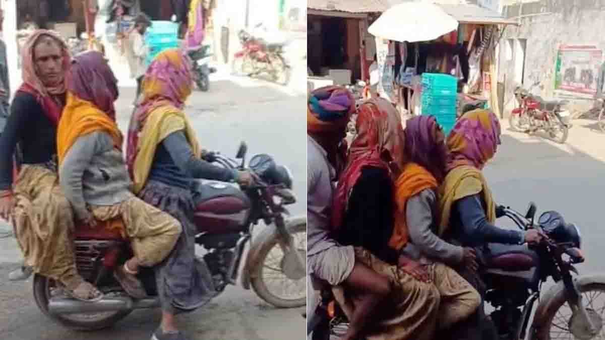 Bike Ride : ಅಜ್ಮೀರ್ ರಸ್ತೆಯಲ್ಲಿ ರಾಜಸ್ಥಾನಿ ಅಜ್ಜಿಯರ ಮಿಂಚಿನ ಸಂಚಾರ: ಒಂದೇ ಬೈಕ್ನಲ್ಲಿ ನಾಲ್ವರ ಸವಾರಿ ಕಂಡು ದಂಗಾದ ನೆಟ್ಟಿಗರು! 1 Bike Ride viral moment showing elderly Rajasthani woman riding a motorcycle in traditional lehenga near Ajmer