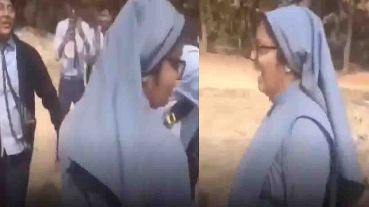 Students misbehaving with a Christian nun at St. Joseph School Jhajha Bihar viral 21-second video incident