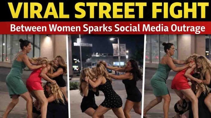 Viral street fight showing a group of young women physically fighting in the middle of a public road