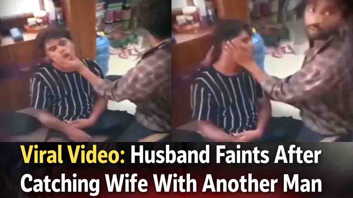 Viral video showing husband fainting after allegedly catching wife in compromising situation