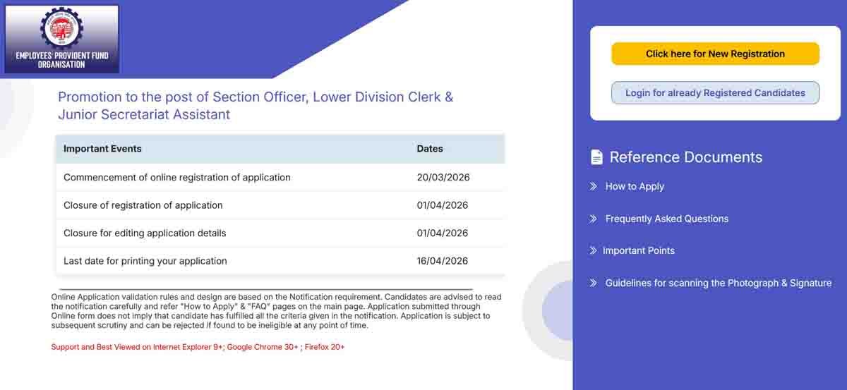 EPFO Recruitment 2026 : 10ನೇ ತರಗತಿ ಪಾಸಾದವರಿಗೆ ಕೇಂದ್ರ ಸರ್ಕಾರಿ ಕೆಲಸ! ಅರ್ಜಿ ಸಲ್ಲಿಸಲು ಇಲ್ಲಿದೆ ಸುವರ್ಣಾವಕಾಶ..! 3 EPFO recruitment 2026 LDC and Junior Secretariat Assistant 153 vacancies apply online India
