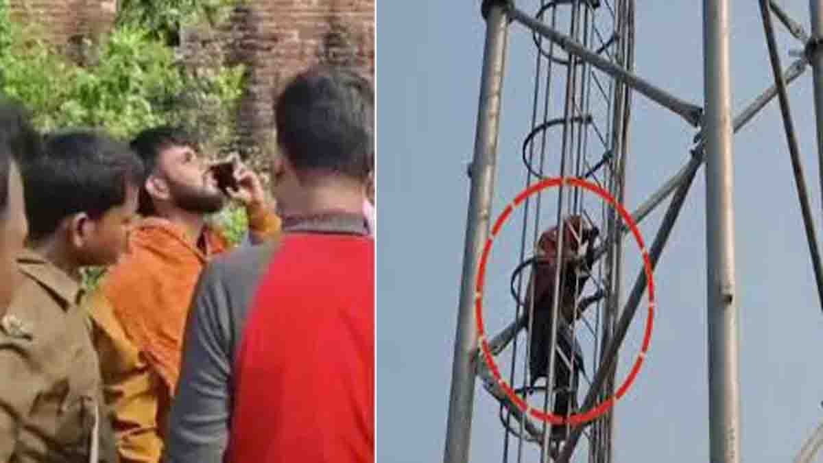 Girl climbs cell tower in Bihar protesting for boyfriend release as villagers gather below
