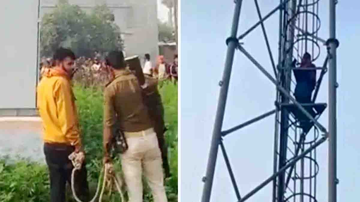 Girl climbs cell tower in Bihar protesting for boyfriend release as villagers gather below