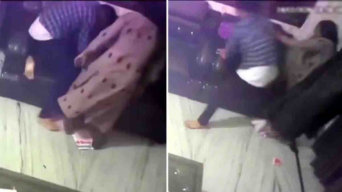 Wife assaults husband during a heated domestic dispute inside home captured on CCTV camera
