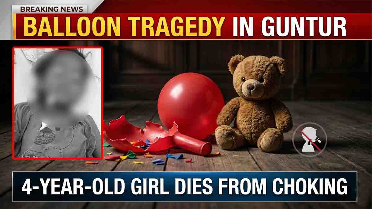 Balloon tragedy Guntur incident where a 4-year-old girl died after a balloon got stuck in her throat while playing.