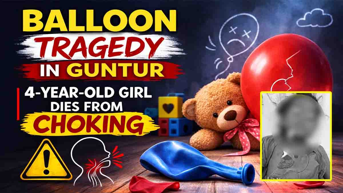Balloon tragedy Guntur incident where a 4-year-old girl died after a balloon got stuck in her throat while playing.