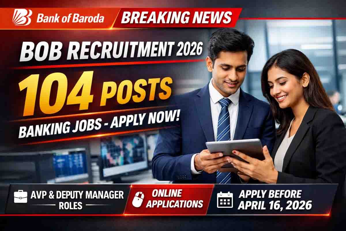 Banking Jobs : ಬ್ಯಾಂಕ್ ಆಫ್ ಬರೋಡಾದಲ್ಲಿ ಖಾಲಿಯಿರುವ 104 ಹುದ್ದೆಗಳಿಗೆ ಅರ್ಜಿ ಆಹ್ವಾನ; ಇಂದೇ ಅರ್ಜಿ ಸಲ್ಲಿಸಿ! 1 v