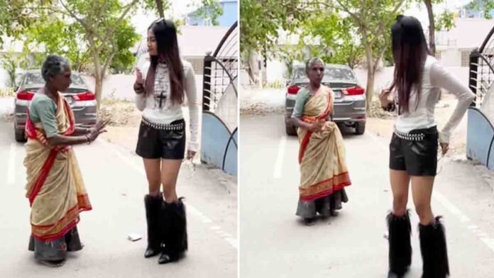 Viral video Bengaluru young woman reels public road elderly woman reaction