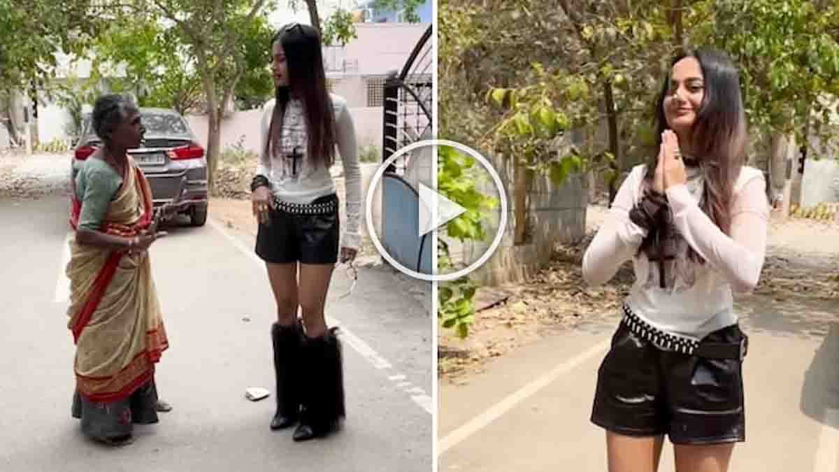 Viral video Bengaluru young woman reels public road elderly woman reaction
