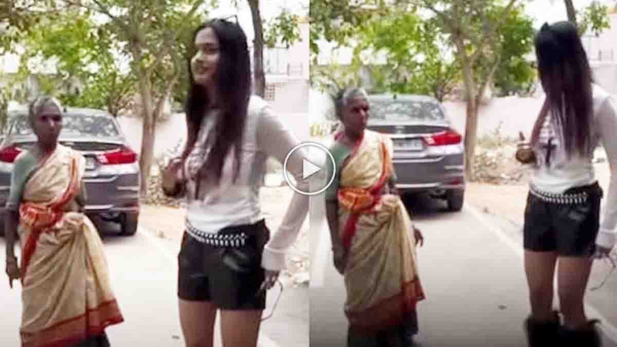 Viral video Bengaluru young woman reels public road elderly woman reaction