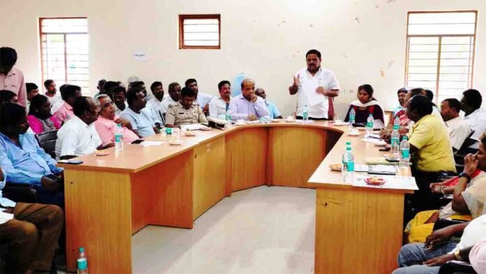 Officials and leaders discussing Ambedkar Jayanti 2026 preparations in Gudibande Taluk office