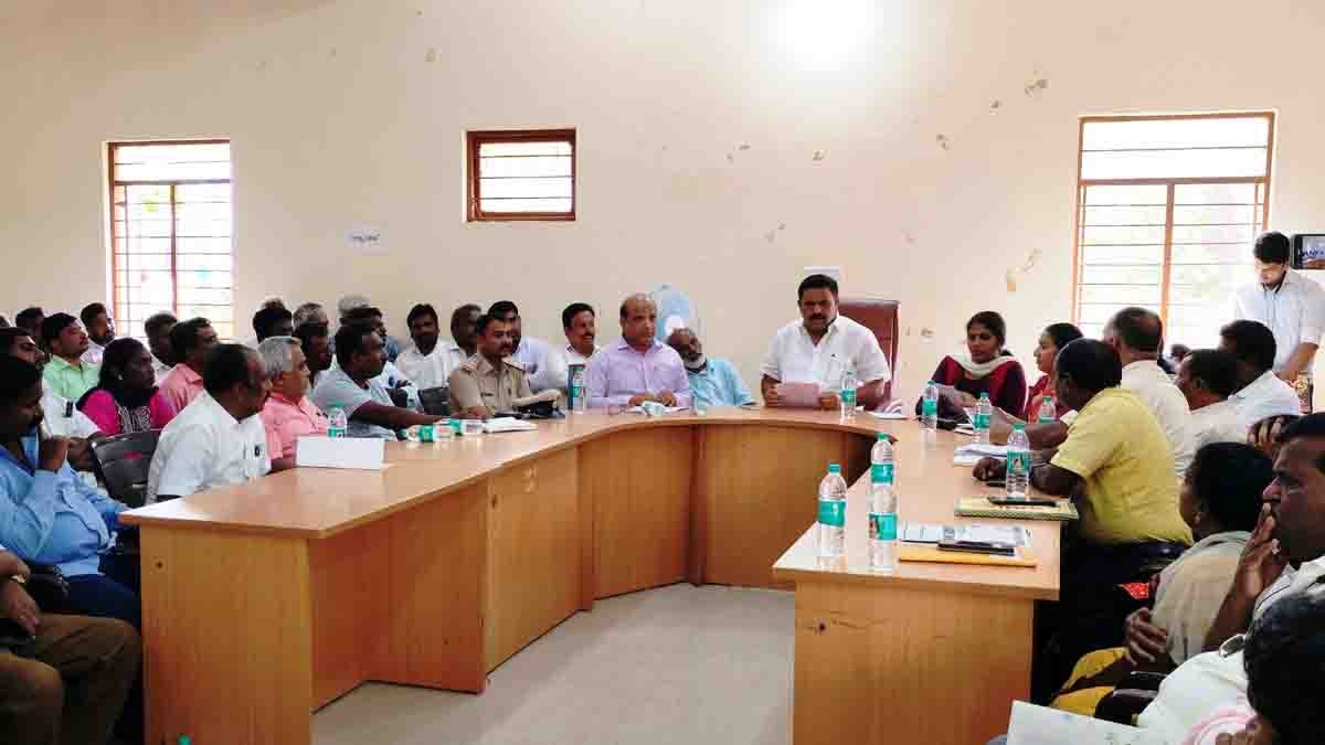 Officials and leaders discussing Ambedkar Jayanti 2026 preparations in Gudibande Taluk office