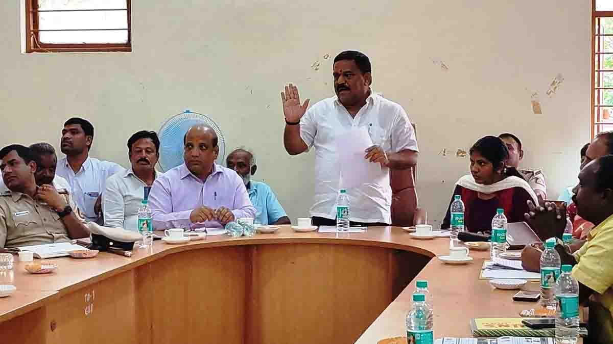 Officials and leaders discussing Ambedkar Jayanti 2026 preparations in Gudibande Taluk office