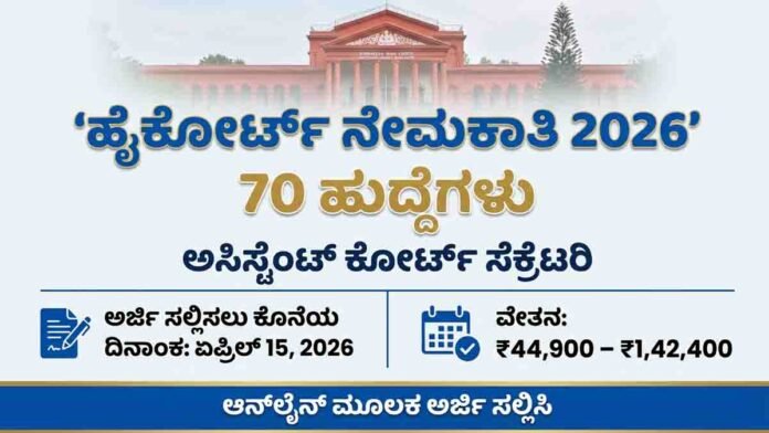 High Court Recruitment 2026 notification for 70 Assistant Court Secretary vacancies apply online before April 15