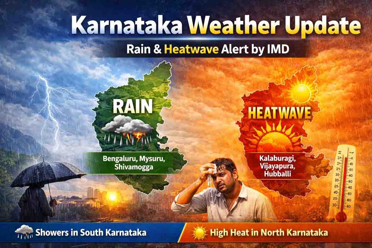 Karnataka Weather Update : ಒಂದೆಡೆ ಸುಡುಬಿಸಿಲು, ಇನ್ನೊಂದೆಡೆ ಮಳೆ! ನಿಮ್ಮ ಜಿಲ್ಲೆಯ ಪರಿಸ್ಥಿತಿ ಹೇಗಿದೆ? 1 Karnataka Weather Update showing rain forecast in south and heatwave in north regions
