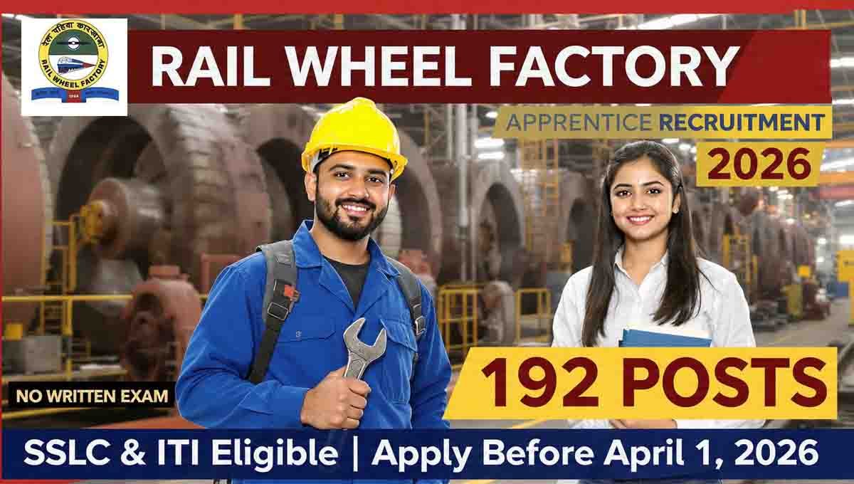 Rail Wheel Factory Apprentice Recruitment 2026 in Yelahanka Bangalore for 192 posts