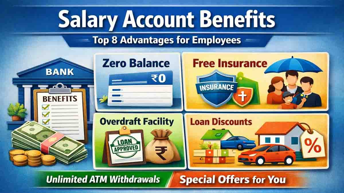 Salary account benefits including zero balance facility, free insurance, overdraft facility and loan discounts