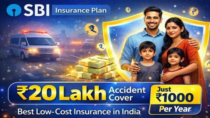 SBI Personal Accident Insurance plan offering ₹20 lakh coverage for ₹1000 yearly premium