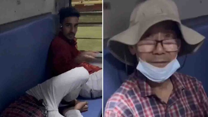 South Korean Tourist helped by RPF officer after youths occupy his train seat in India