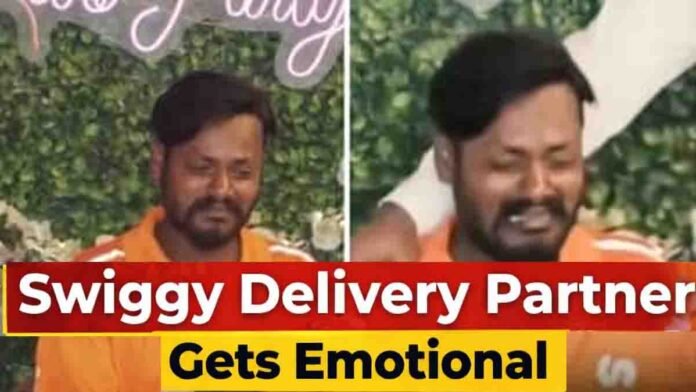Swiggy delivery partner sitting with customers and eating food during an emotional viral moment