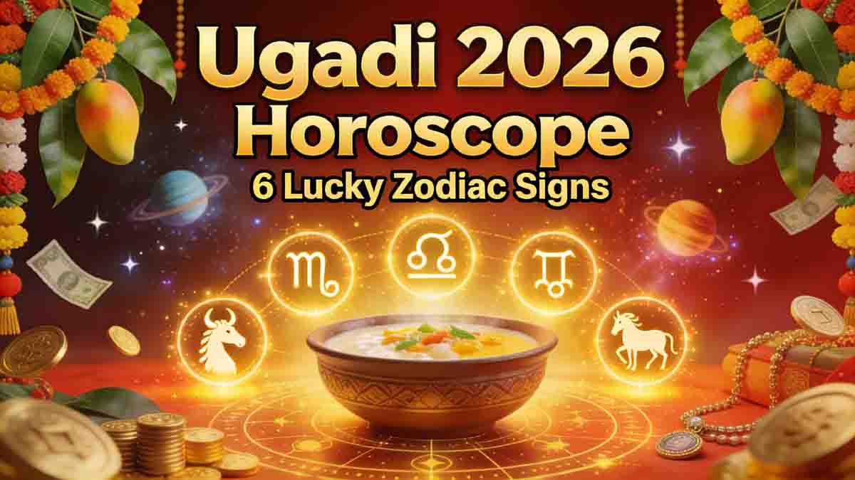 Ugadi 2026 Horoscope showing lucky zodiac signs expected to gain wealth and financial success after planetary changes