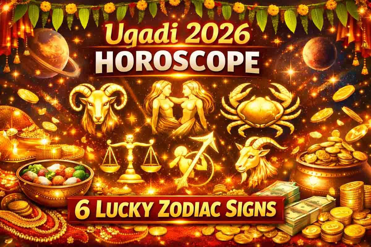 Ugadi 2026 Horoscope showing lucky zodiac signs expected to gain wealth and financial success after planetary changes