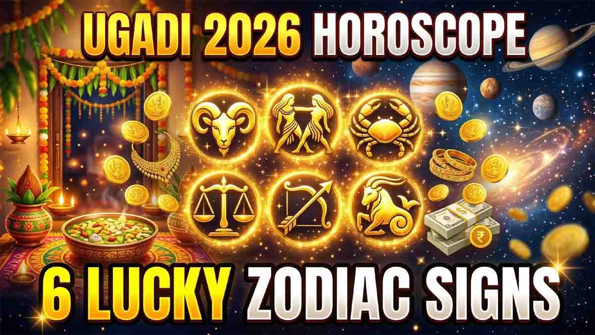 Ugadi 2026 Horoscope showing lucky zodiac signs expected to gain wealth and financial success after planetary changes