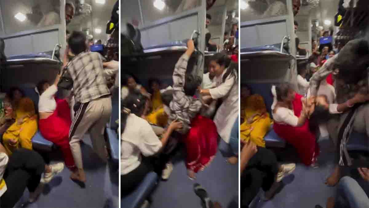 Train Fight : ಚಲಿಸುವ ರೈಲಿನಲ್ಲಿ ಯುವತಿಯ ಅಬ್ಬರ! ಇಬ್ಬರು ಮಹಿಳೆಯರು ಹಾಗೂ ಯುವಕನ ಮೇಲೆ ಮನಬಂದಂತೆ ಹಲ್ಲೆ 2 Train Fight Video Goes Viral After Woman Attacks Passengers Inside Moving Train