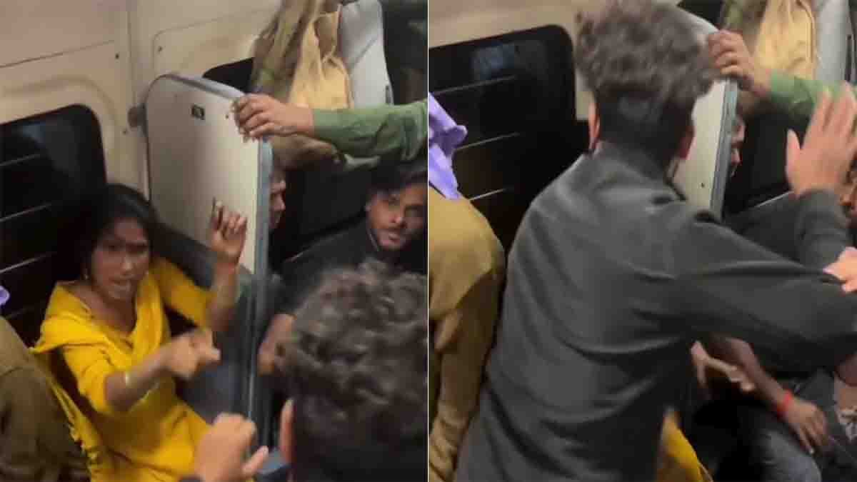Viral Train Seat Fight : ರೈಲಿನಲ್ಲಿ ಸೀಟಿಗಾಗಿ ‘ಚಪ್ಪಲಿ’ ಯುದ್ಧ: ಆಂಟಿಗೆ ಗ್ಯಾಪ್ ಇಲ್ಲದೆ ಬಾರಿಸಿದ ಯುವಕ! ವಿಡಿಯೋ ವೈರಲ್...! 2 Viral train seat fight in Indian Railway general coach where argument between woman and youth turned physical