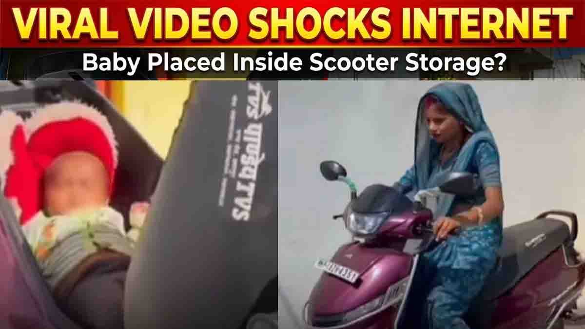 viral video woman placing baby inside scooter diggi storage compartment shocking incident
