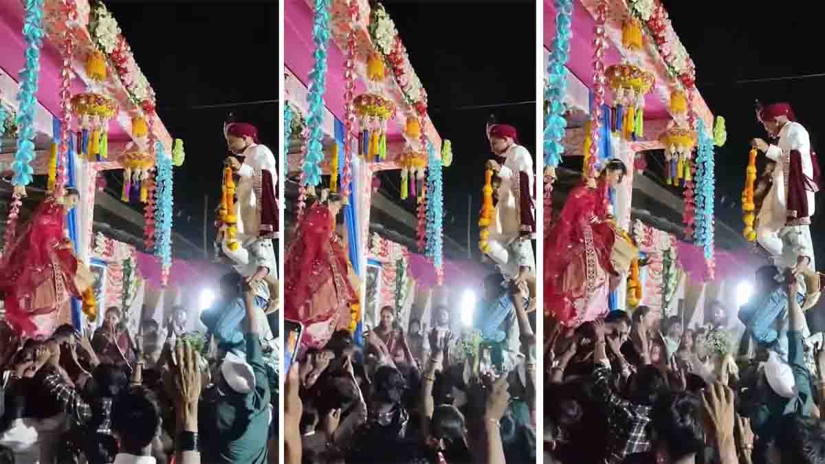 Viral Wedding Video showing bride and groom lifted high during risky varmala ceremony
