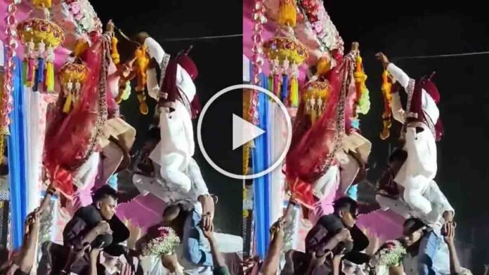 Viral Wedding Video showing bride and groom lifted high during risky varmala ceremony