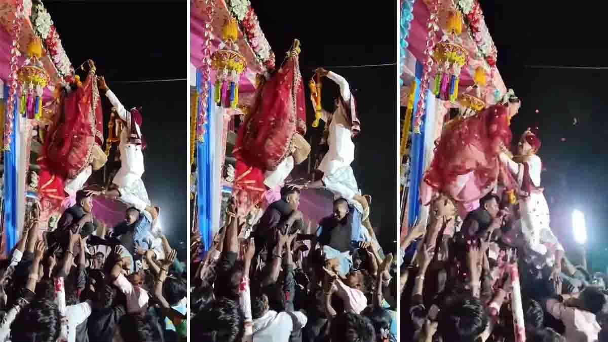 Viral Wedding Video showing bride and groom lifted high during risky varmala ceremony