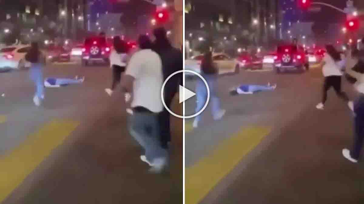 Dangerous car stunt performed by young women on a moving vehicle on public road