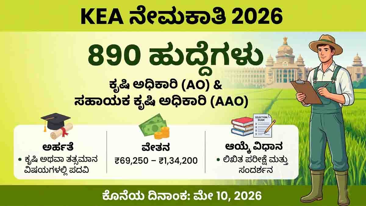KEA recruitment 2026 AO AAO agriculture officer jobs Karnataka apply online