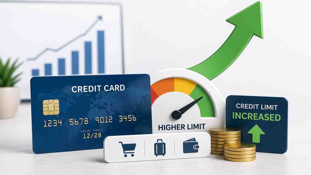 Credit Card Limit Increase concept showing higher spending limit and financial growth